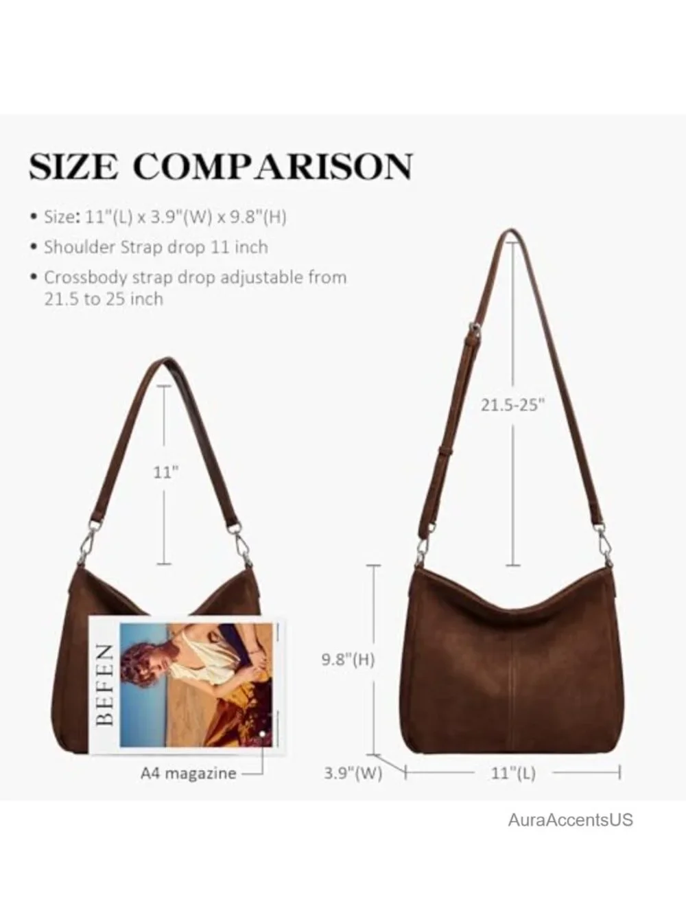 Suede Leather Hobo Bag Crossbody Shoulder Purse for Women